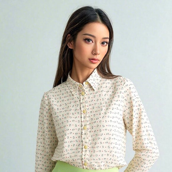 VTG Benetton Anchor Print Button Up Shirt Women S Nautical Coastal Preppy - Picture 1 of 8